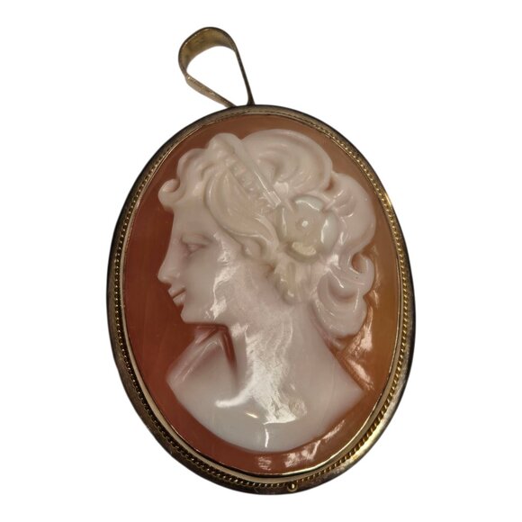 Vintage Italian Cameo in 14K Gold Handcrafted in Napoli 585 Yellow Gold Pendant - Picture 1 of 14